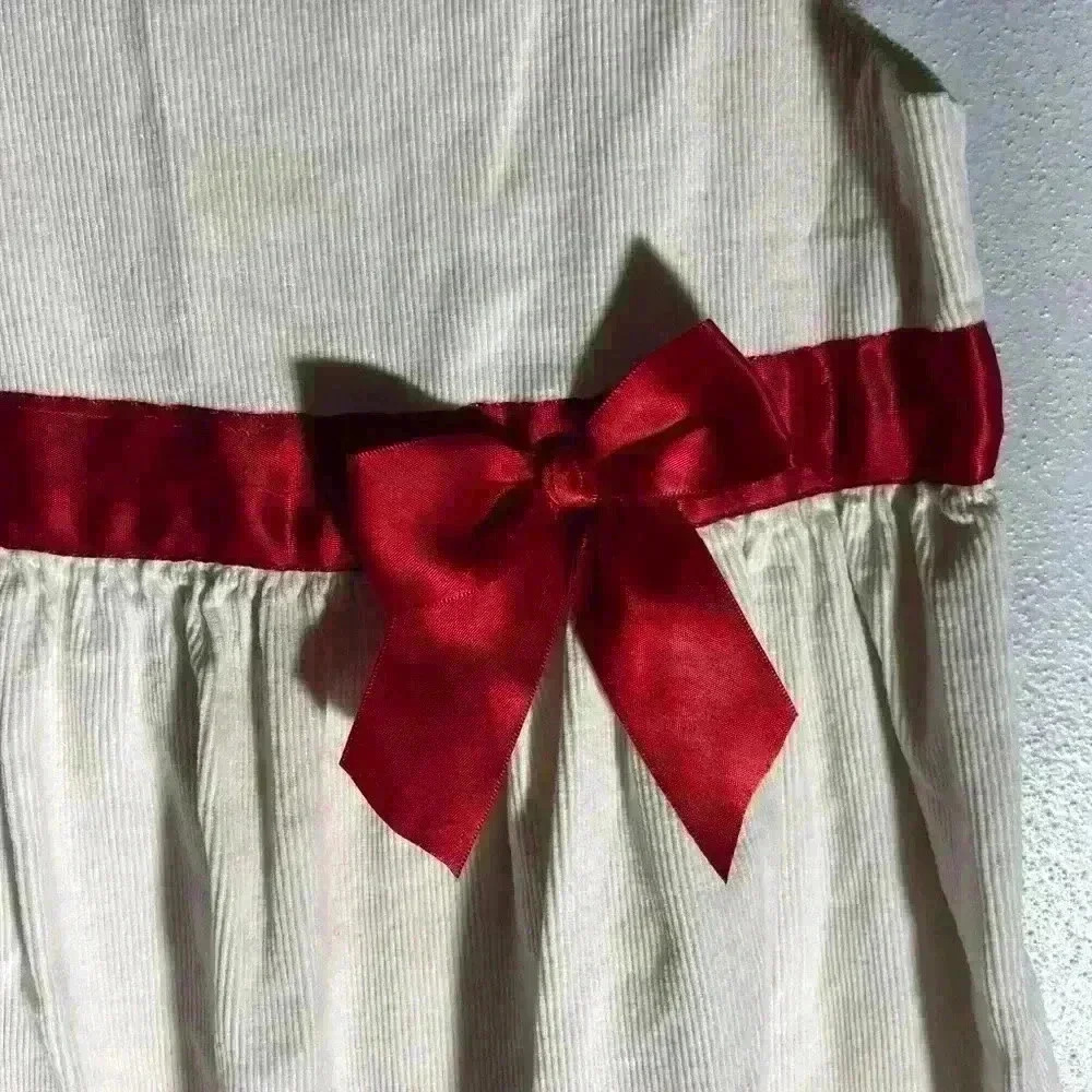Hanna Andersson size 8 Jumper Dress White Corduroy Red Bow Dutch Amish 130 - Picture 5 of 5